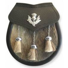 Seal Skin Sporran THISTLE Badge on Leather Flap Chain Straps included.